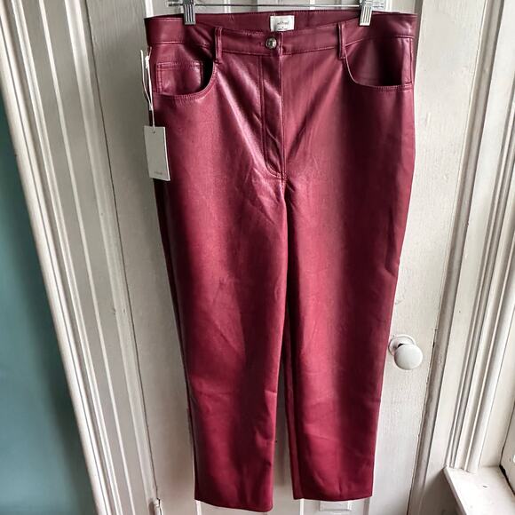 Aritzia Wilfred The Melina Ankle Vegan Leather Pants Garnet Red NWT - Picture 2 of 11